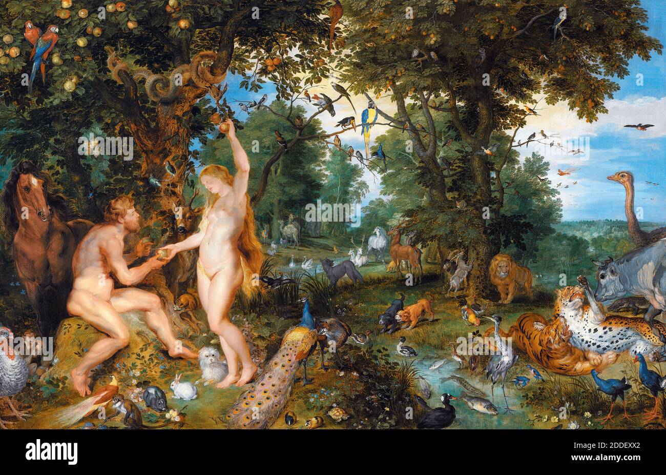 Der Garten Eden mit dem Sündenfall - Peter Paul Rubens und Jan Brueghel der Ältere - Figuren von Rubens, Landschaft und Tiere von Brueghel - um 1615 Stockfoto