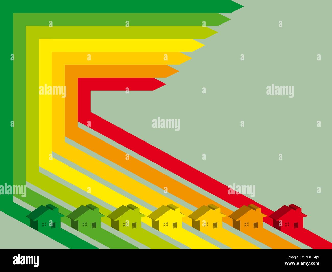 Häuser auf der Energiekarte. Energieeffizienzkonzept Stock Vektor