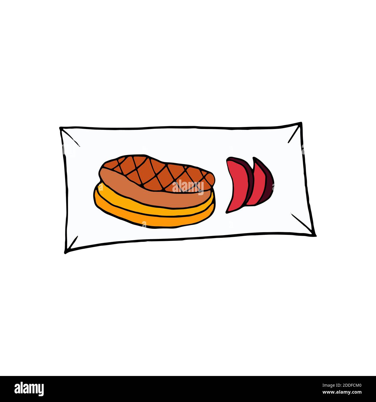 Vektor Hand gezeichnete Foie Gras auf Platte. Französisches Gericht. Design Skizzenelement für Menü Café, Bistro, Restaurant, Etikett und Verpackung. Bunte Illu Stock Vektor