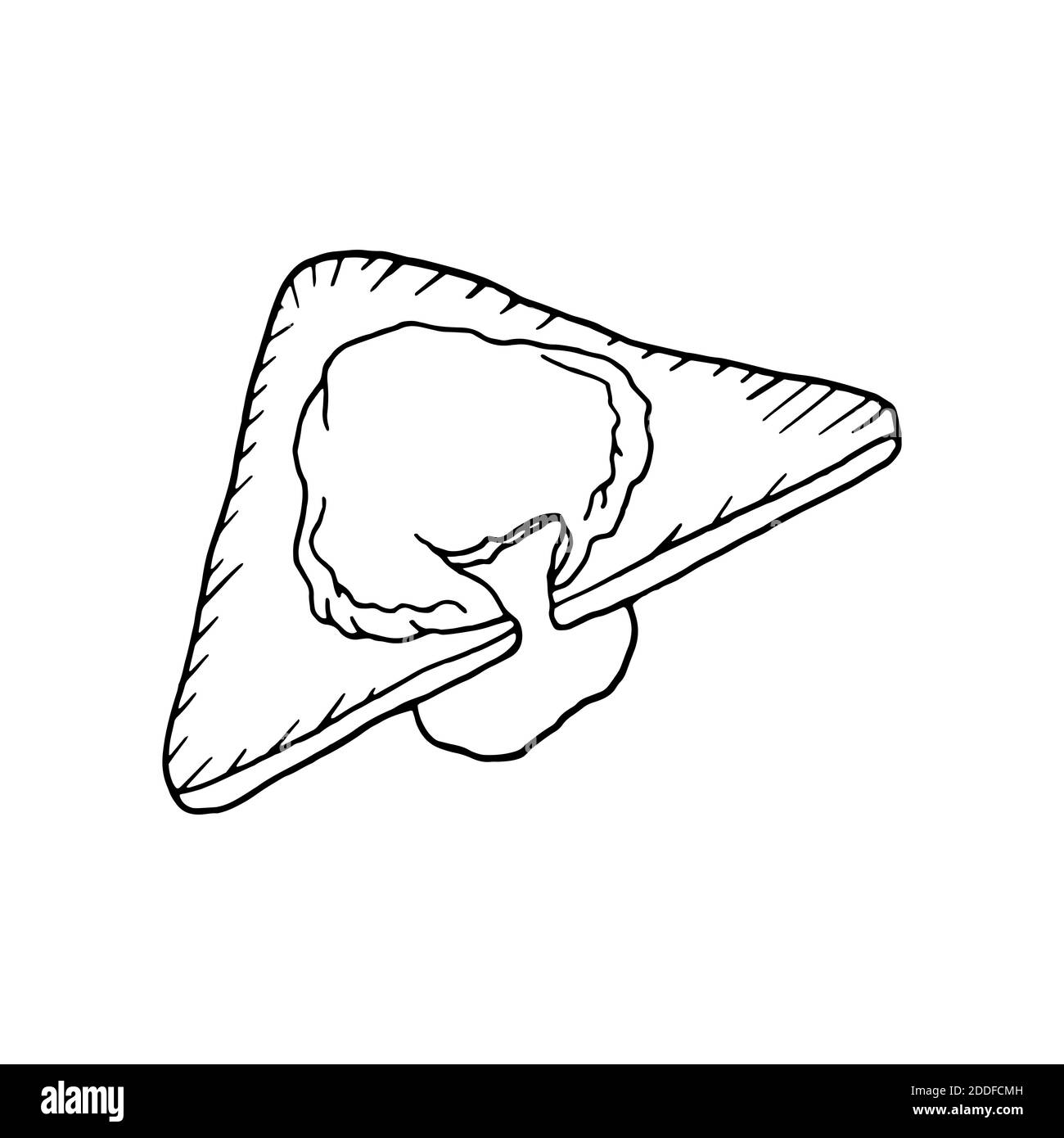 Vektor Hand gezeichnet pochiertes Ei auf Toast. Französisches Gericht. Design Skizzenelement für Menü Café, Bistro, Restaurant, Bäckerei, Etikett und Verpackung. Abb. Stock Vektor