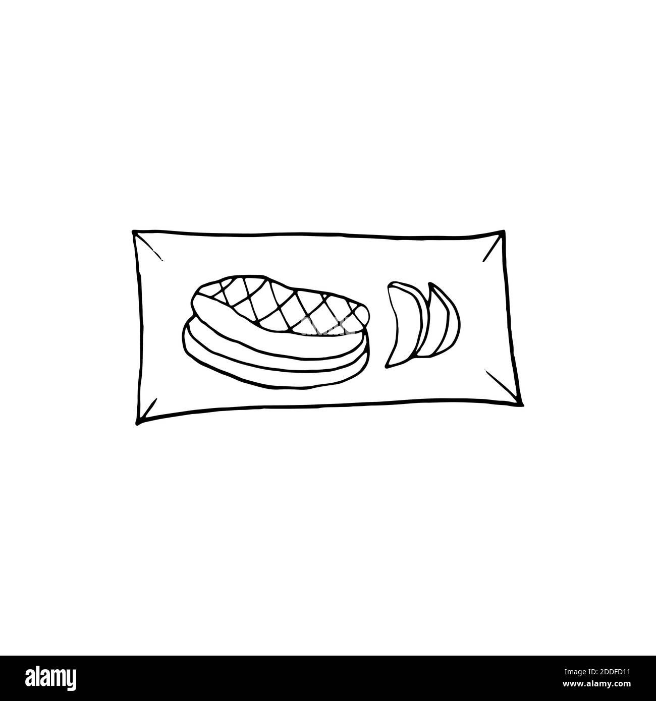 Vektor Hand gezeichnete Foie Gras auf Platte. Französisches Gericht. Design Skizzenelement für Menü Café, Bistro, Restaurant, Etikett und Verpackung. Abbildung Stock Vektor