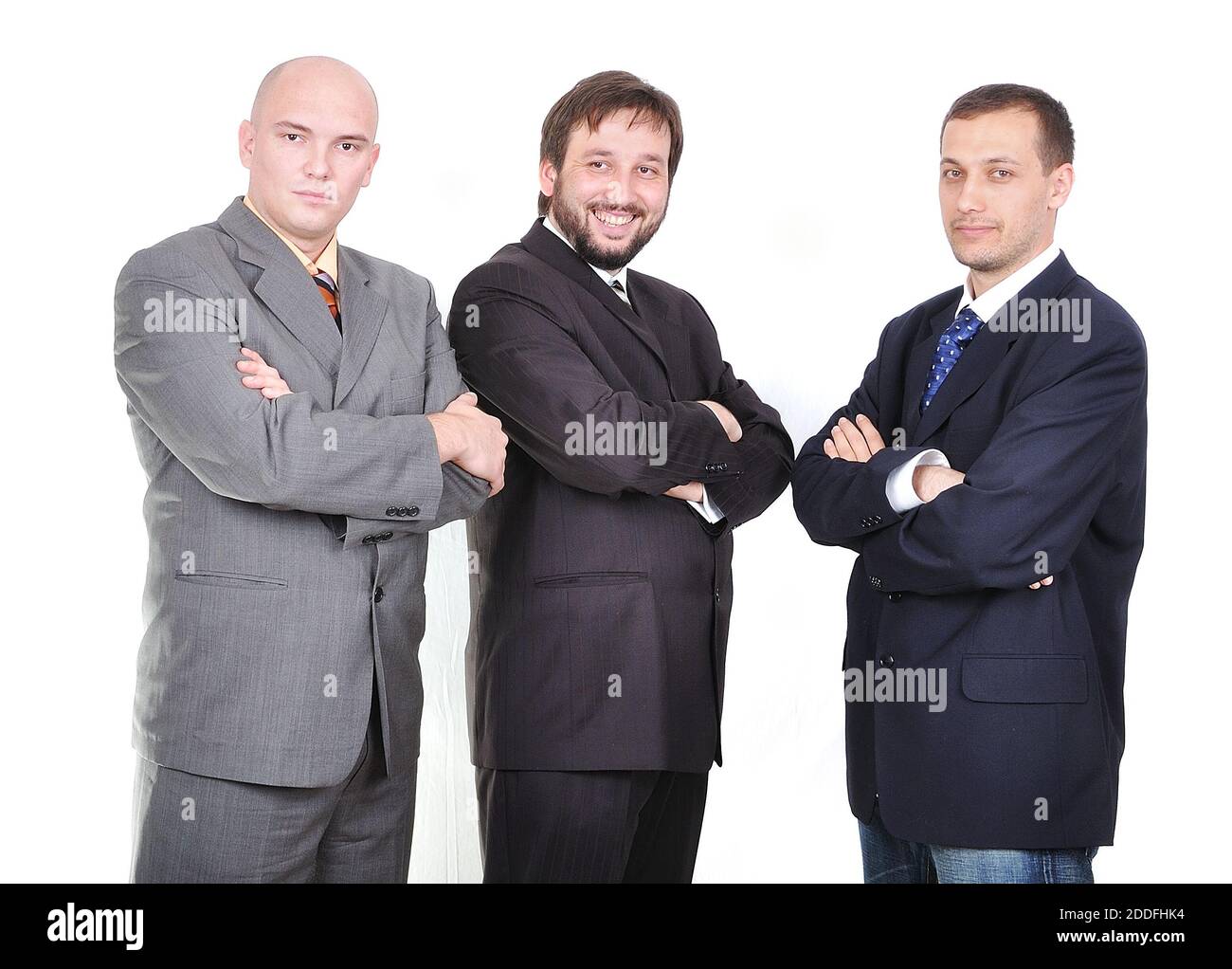 Gruppe junger Geschäftsleute zusammen auf hellem Hintergrund Stockfoto