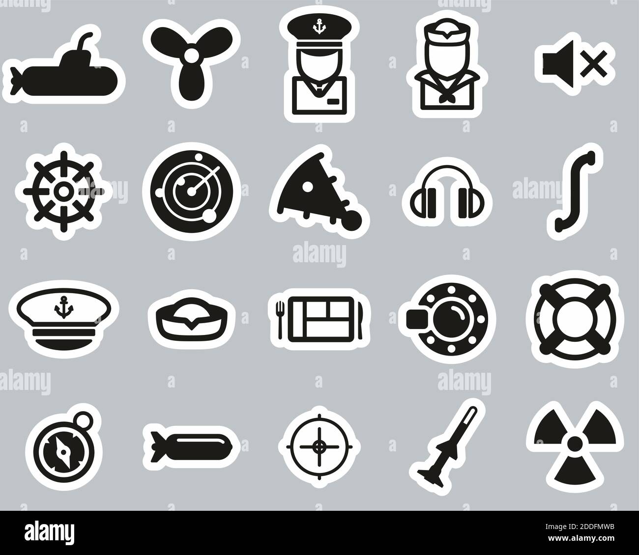 U-Boot Icons Schwarz & Weiß Sticker Set Groß Stock Vektor