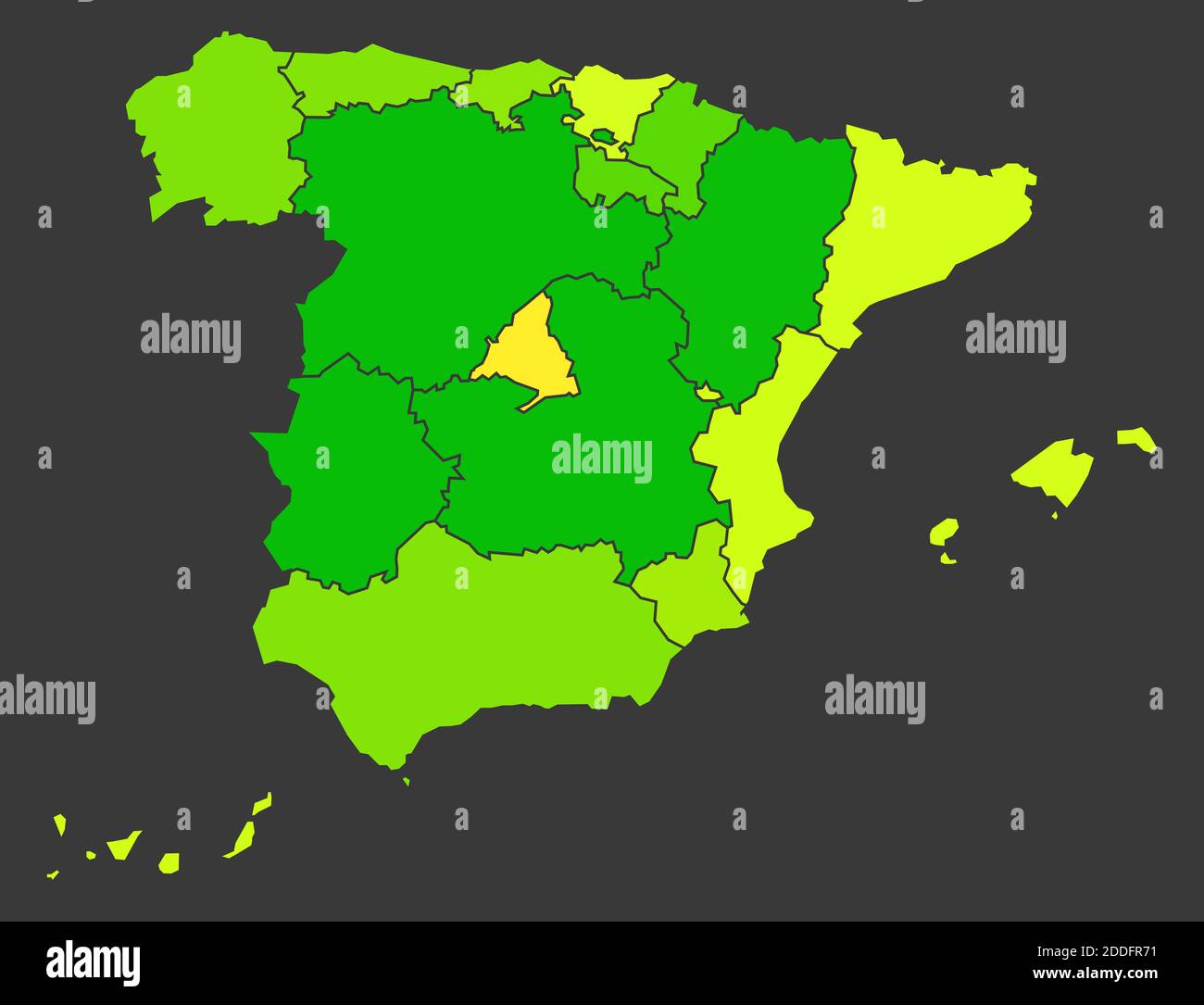 Spanien Bevölkerung Heatmap als Farbdichte Illustration Stockfoto