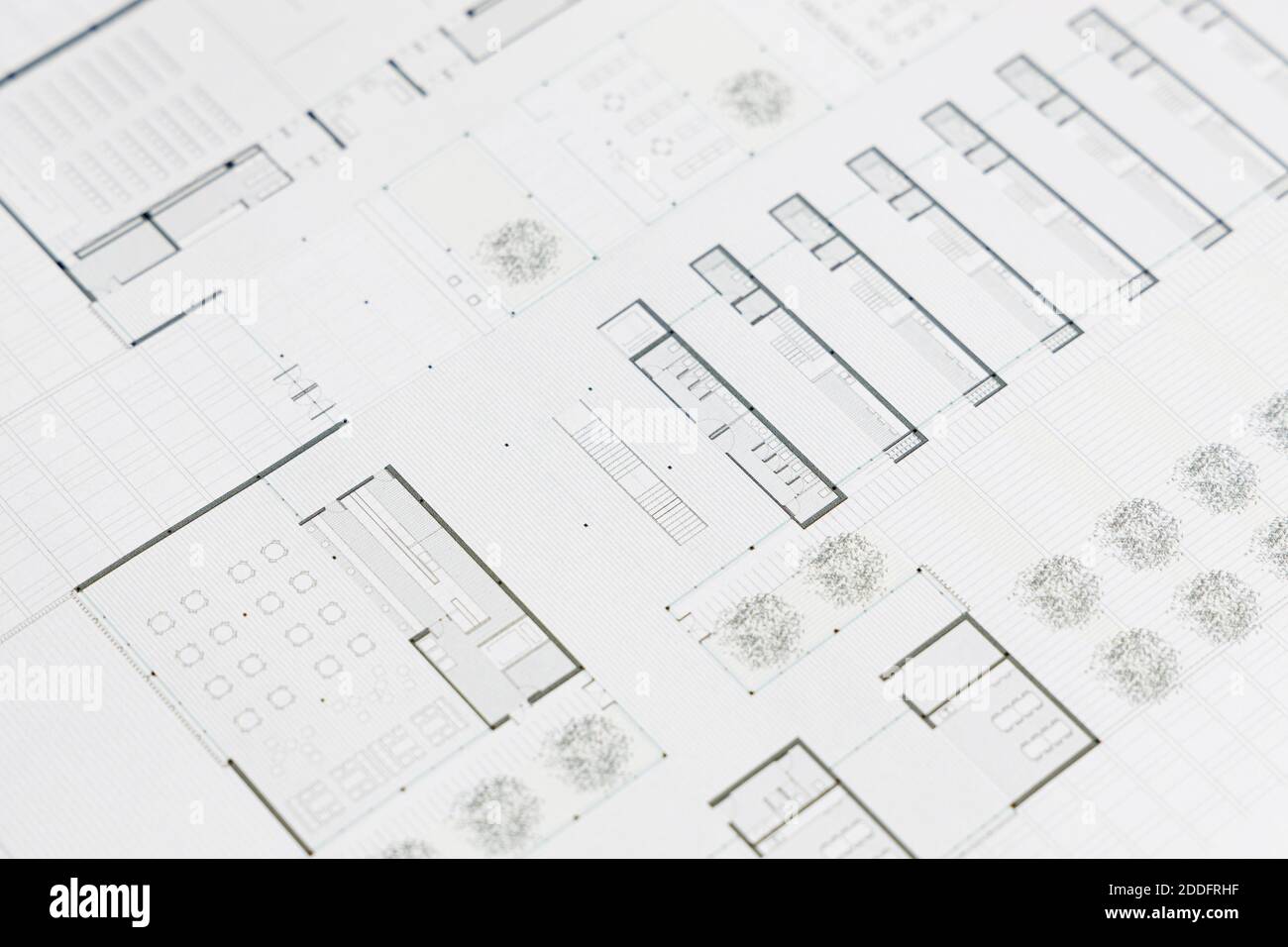 Nahaufnahme eines architektonischen Plans eines öffentlichen Gebäudes. Moderne Architektur Stockfoto