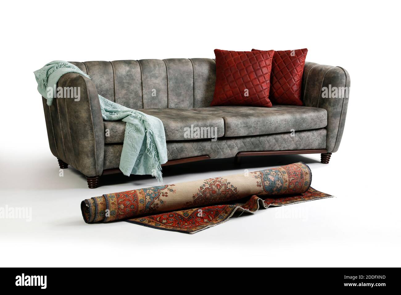 Moderne Komfortmöbel auf weißem Hintergrund. Eckansicht Stockfoto