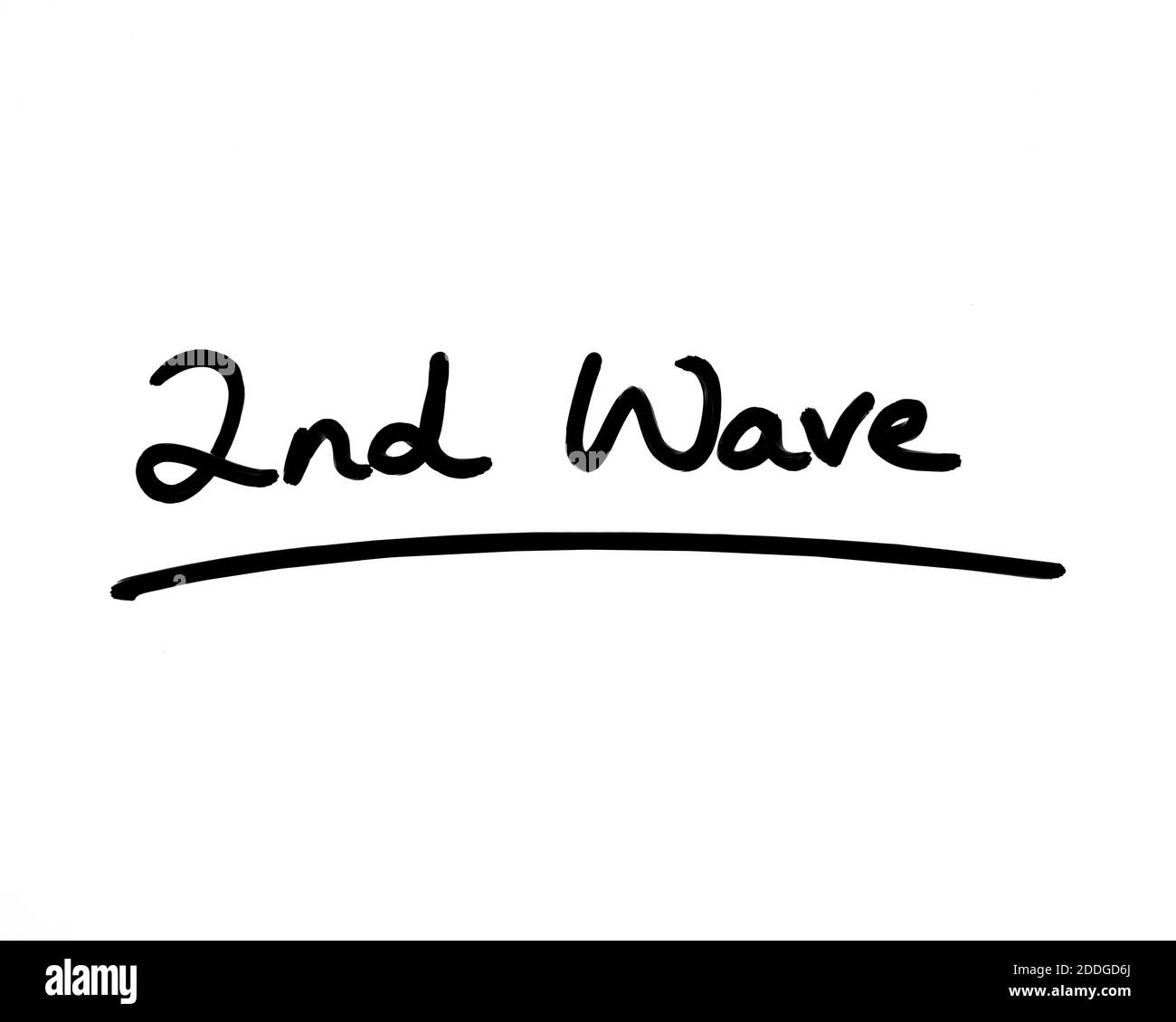 2. Welle handgeschrieben auf weißem Hintergrund. Stockfoto
