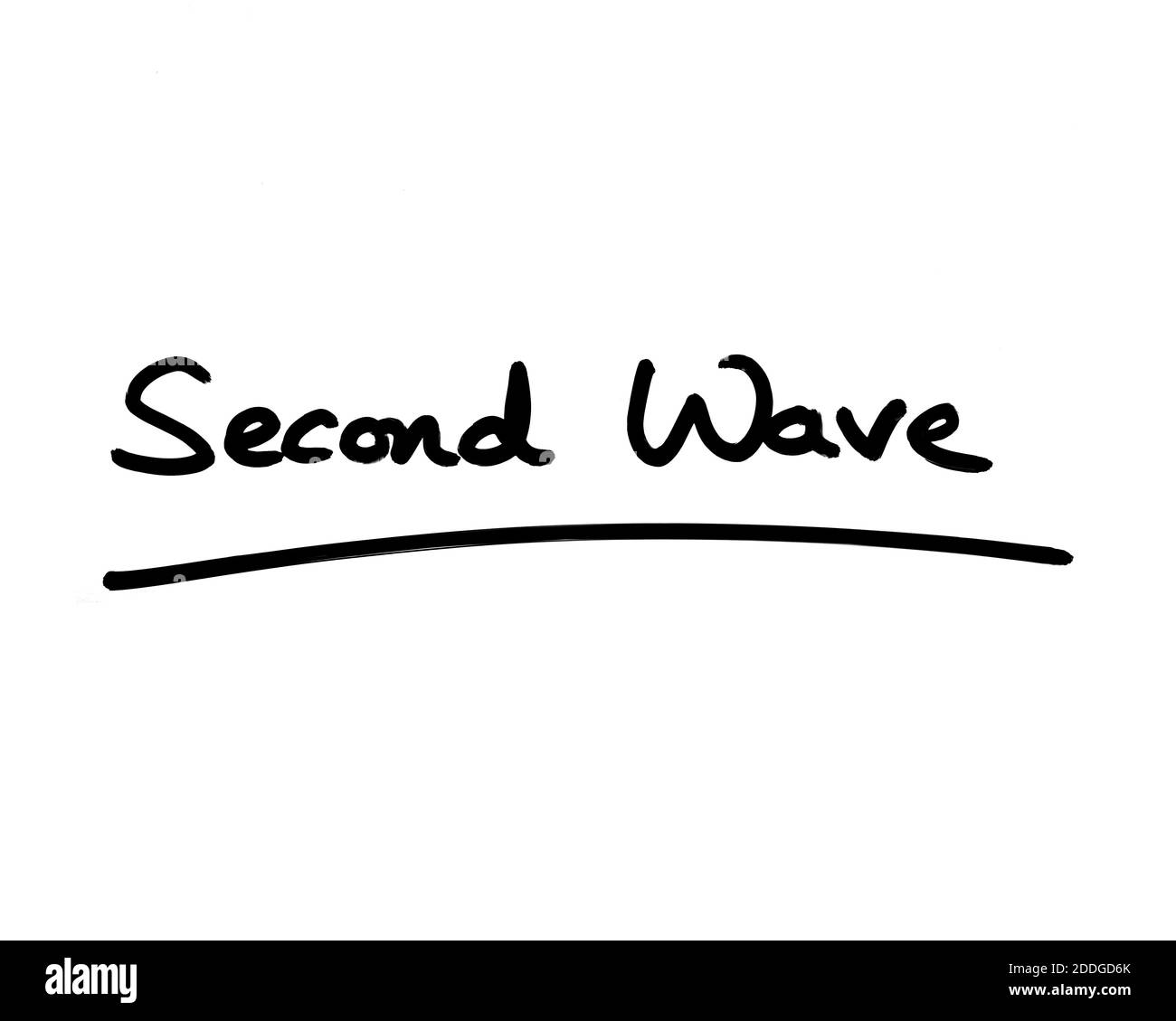 Zweite Welle handgeschrieben auf weißem Hintergrund. Stockfoto
