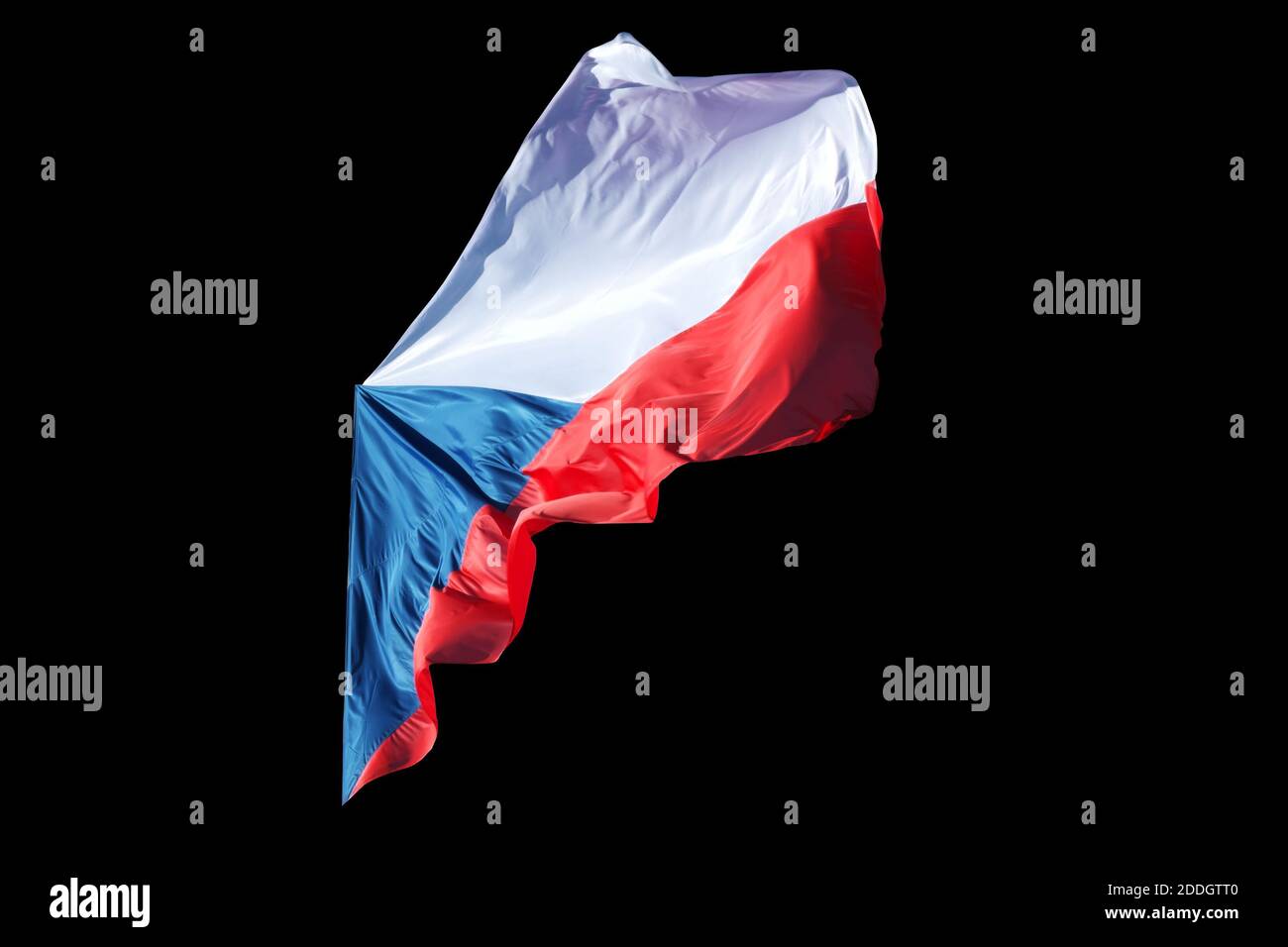 Tschechische Flagge winkt im Wind. Auf Hintergrund isoliert. Stockfoto