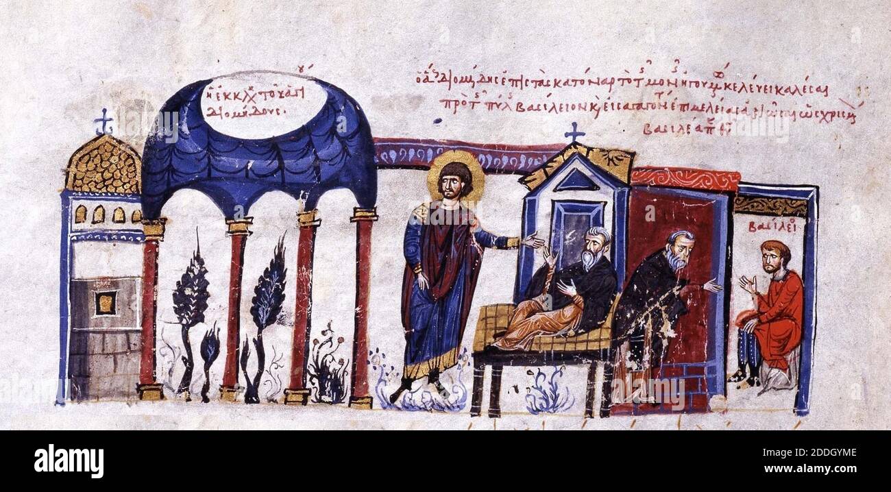 Illustrationen - Illuminationen aus der byzantinischen Geschichte Manuskript von John Skylitzes, 11. Jahrhundert n. Chr. Stockfoto