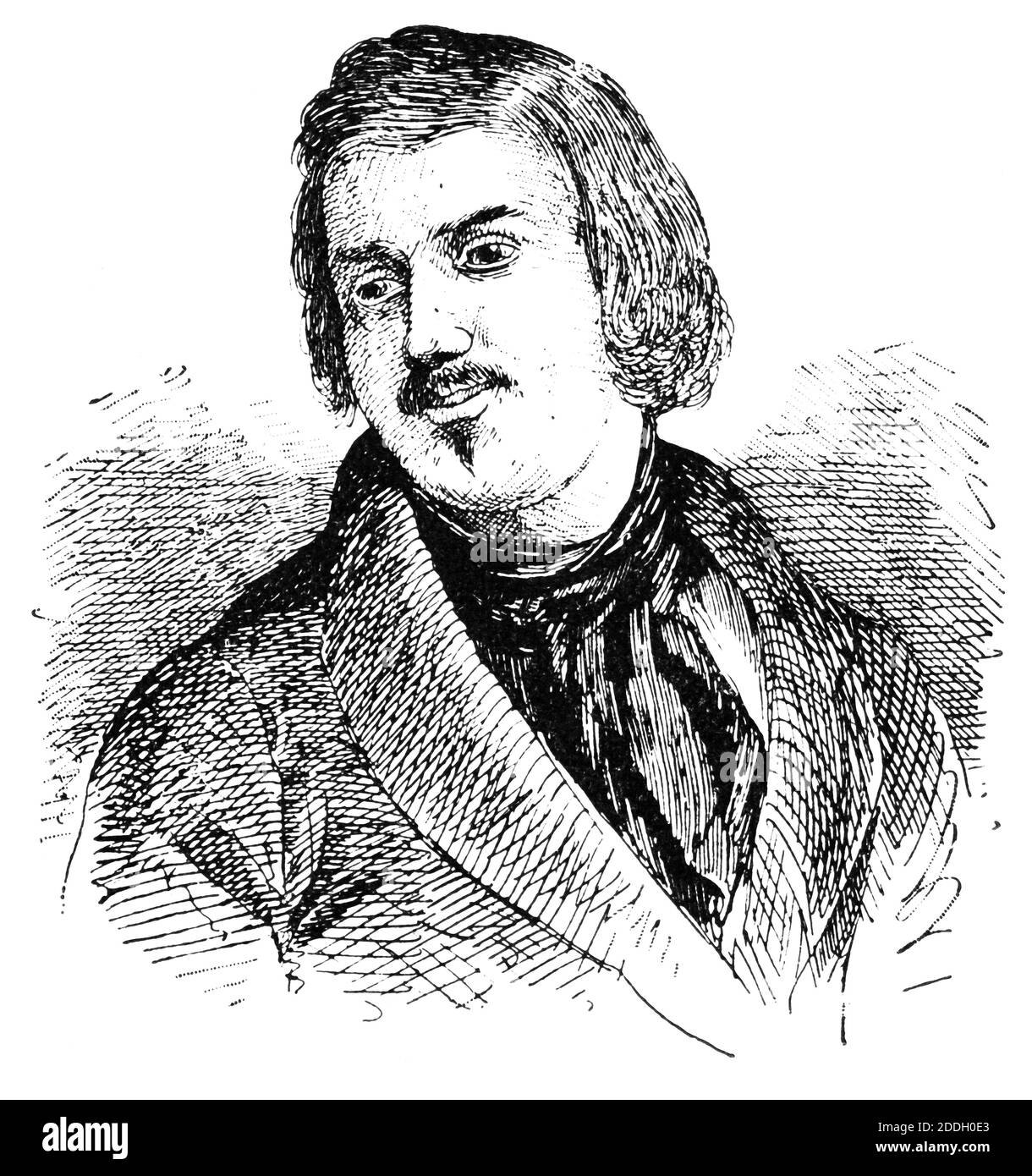 Porträt von Honore de Balzac - ein französischer Schriftsteller und Dramatiker. Illustration des 19. Jahrhunderts. Weißer Hintergrund. Stockfoto
