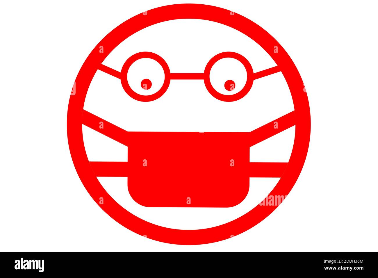 Emoticon mit medizinischer Maske über dem Mund. Cartoon isolierte Illustration auf weißem Hintergrund Stockfoto