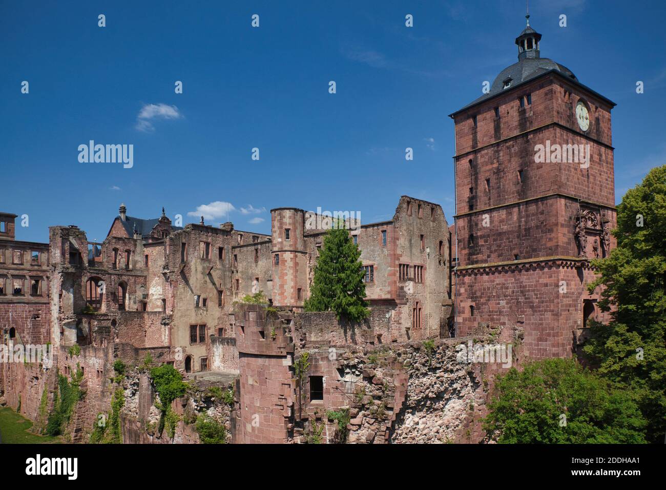 Eine Gesamtansicht der alten Burgruine in Heidelberg, im Bundesland Baden-Württemberg, Deutschland Stockfoto