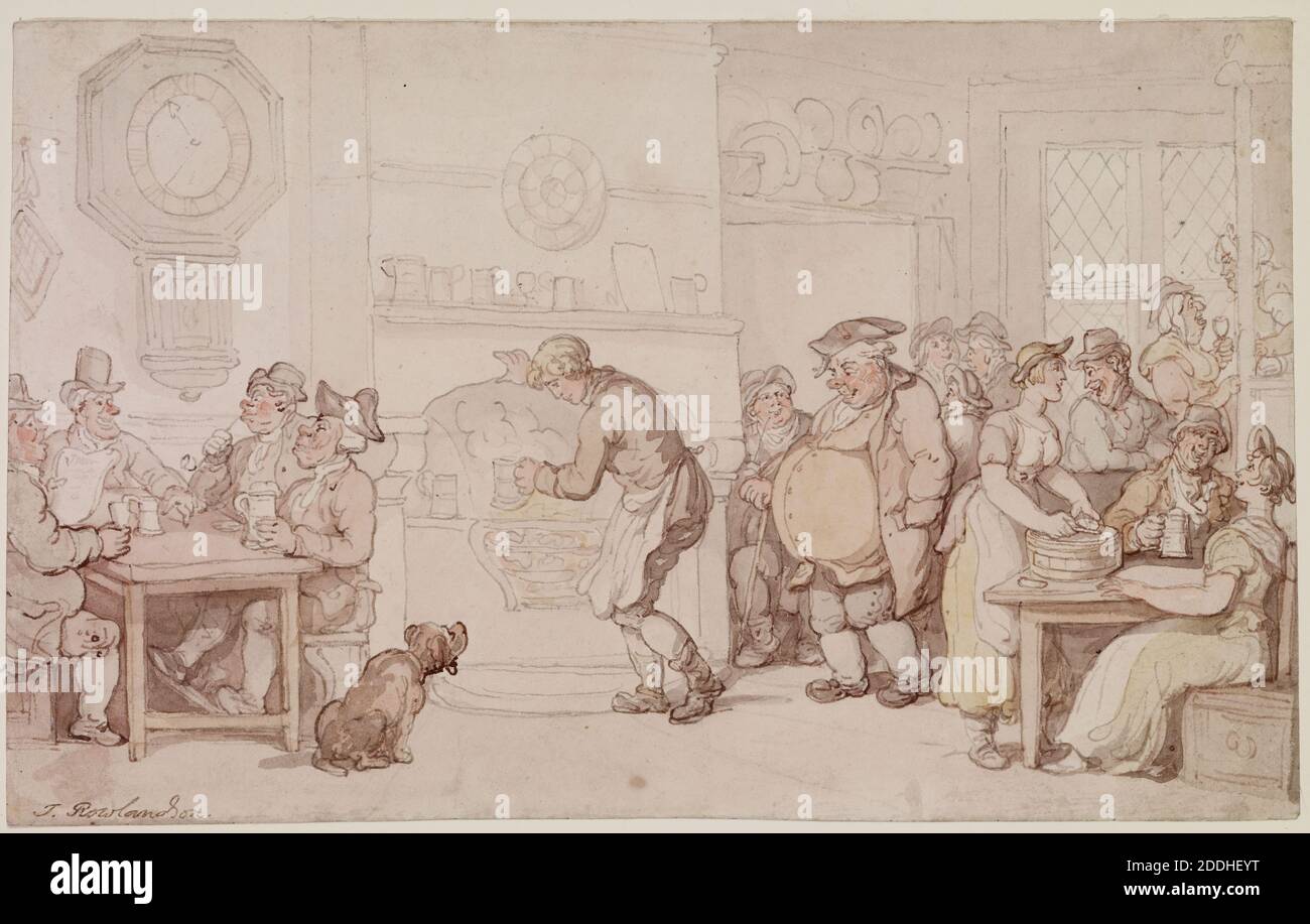 Taverne Interior, 1810-1815 Thomas Rowlandson, Gesellschaftsgeschichte, Aquarell, Tier, Hund, Taverne, Öffentliches Haus, Bier, Trinken Stockfoto