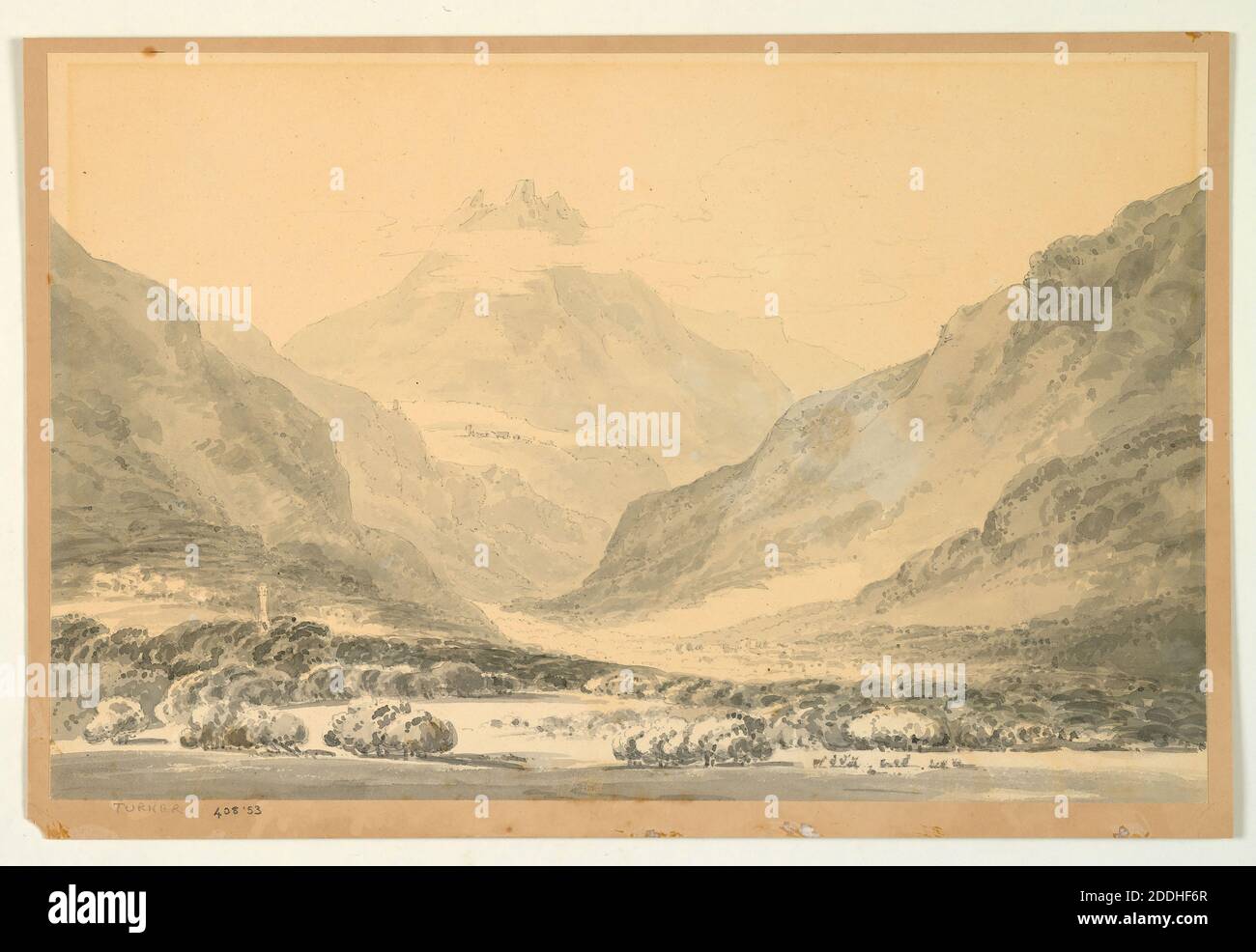 A Mountain Pass, 1775-1851 zugeschrieben: John Henderson zugeschrieben (früher): J M W Turner, Landschaft, Berg, Aquarell Stockfoto