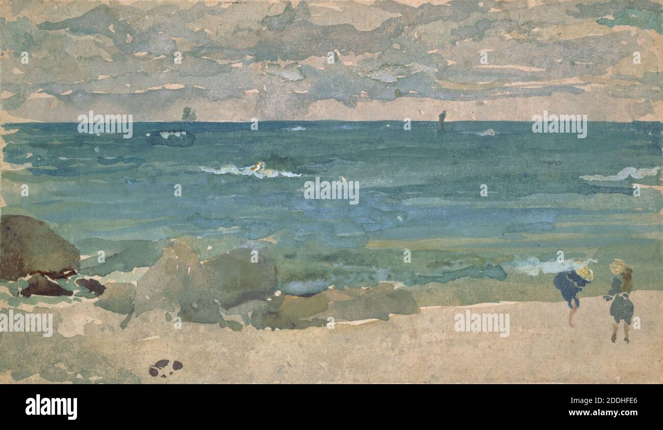 Strandszene mit zwei Figuren, 1885-90 James A. McNeill Whistler, Aquarell, Seascape, Küste, Strand, Kunstbewegung, Post-Impressionismus Stockfoto