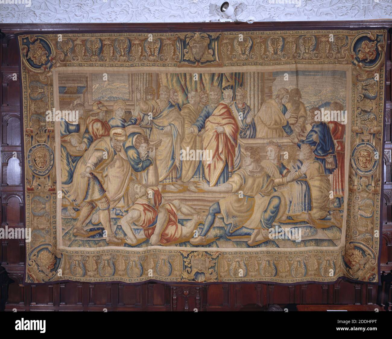 Wandteppich, Annanias und Sapphira oder Tod von Annanias, 1600-1650 einer von acht Darstellungen der Apostelgeschichte, nach den Karikaturen von Raphael., Angewandte Kunst, Textilien, Tapisserie, Bibel Stockfoto