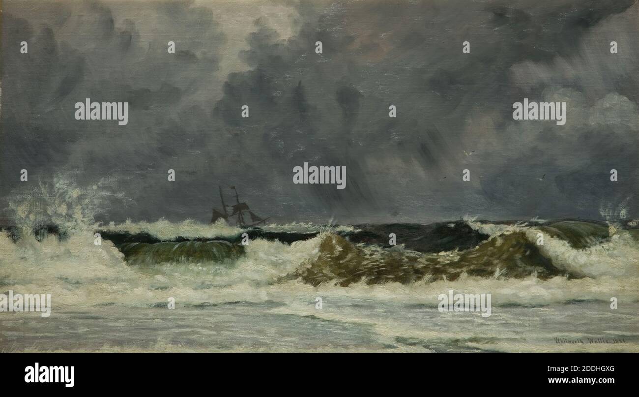 Raues Wetter, die Küste von Jütland, 1884 von Sir Whitworth Wallis, Sir Whitworth Wallis war der erste Direktor des Birmingham Museum and Art Gallery von 1885, Ölgemälde, Wolke, Seascape, Küste, Wellen Stockfoto