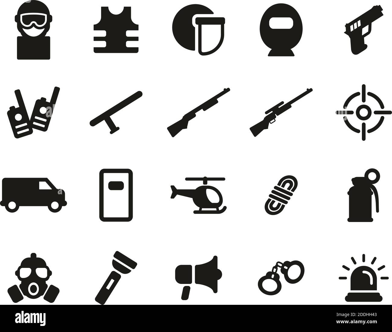 SWAT Team Icons Black & White Set Big Stock Vektor