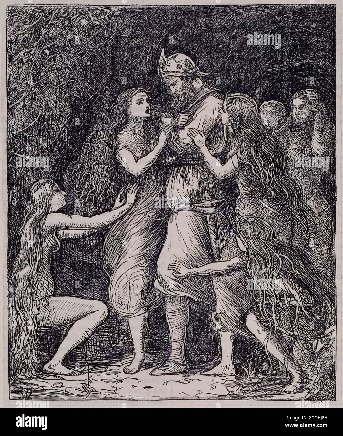 Tannhauser, Veröffentlicht,1861 John Everett Millais (gest.1896) und Joseph Swain (gest.1909), Kunstbewegung, Präraffaelite, Bildende Kunst, 19. Jahrhundert, Schwert, Holz, Druck, Holzgravur, Weiblich, Männlich, Birmingham Geschichte Stockfoto