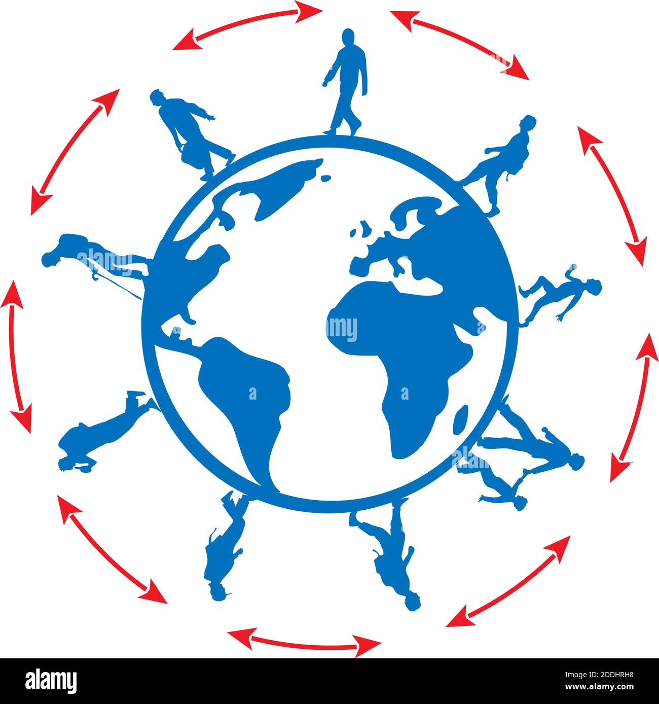 Menschen auf der ganzen Welt mit sozialer Distanzierung.Konzeptillustration Stock Vektor