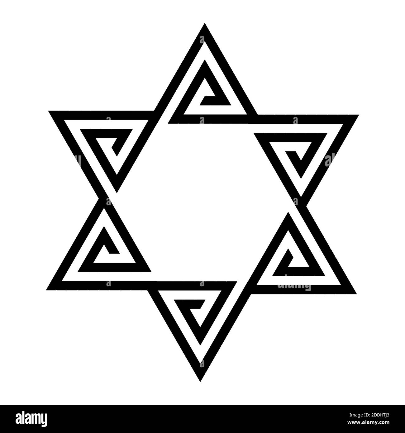 Davidstern-Ikone. Israelisches jüdisches Symbol im Stammesstil. Schwarze Vektorgrafik isoliert auf weißem Hintergrund. Stock Vektor