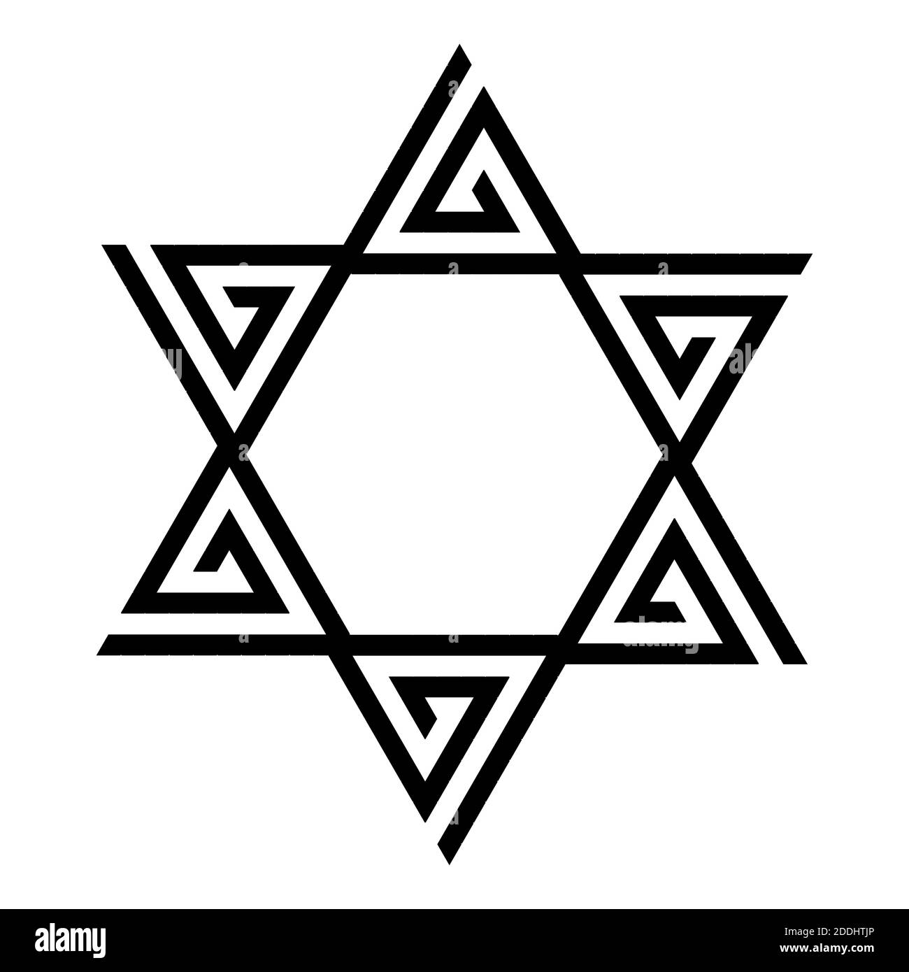 Davidstern-Ikone. Israelisches jüdisches Symbol im Stammesstil. Schwarze Vektorgrafik isoliert auf weißem Hintergrund. Stock Vektor