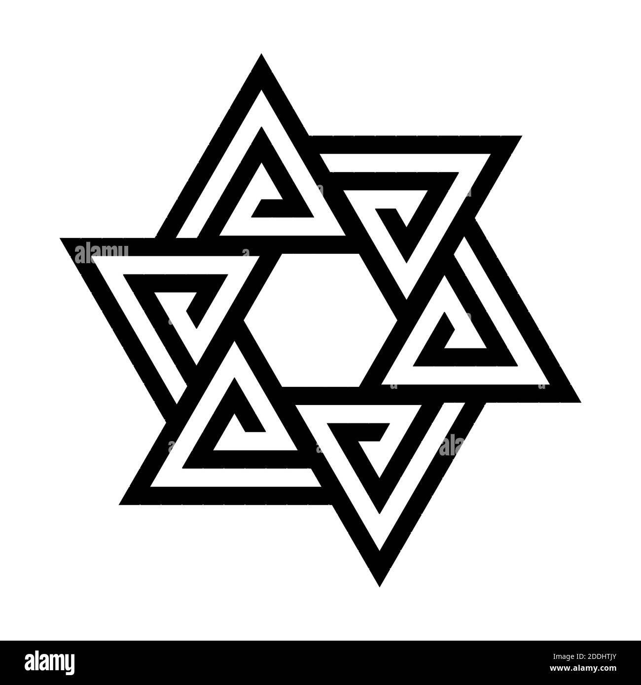 Dreiecke Sechseck minimales Logo Design. Abstrakte Vektorgrafik isoliert auf weißem Hintergrund. Stock Vektor