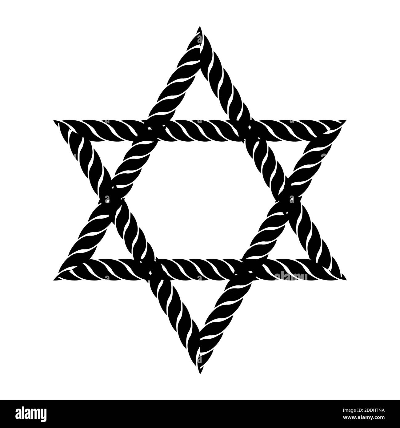 Stern von David Jüdisches Symbol. Schwarzer Seilrahmen israelisches Zeichen isoliert Vektor Illustration. Stock Vektor