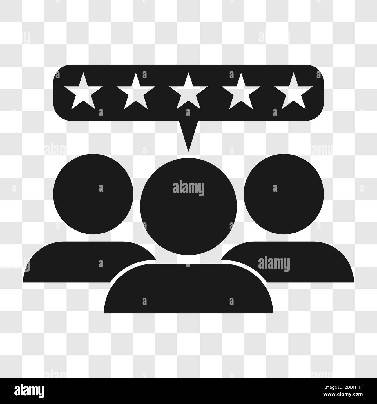 5-Sterne-Bewertungen-Symbol. Gruppe von drei zufriedenen Kunden. Schwarzes Symbol auf transparentem Hintergrund Vektorgrafik. Stock Vektor
