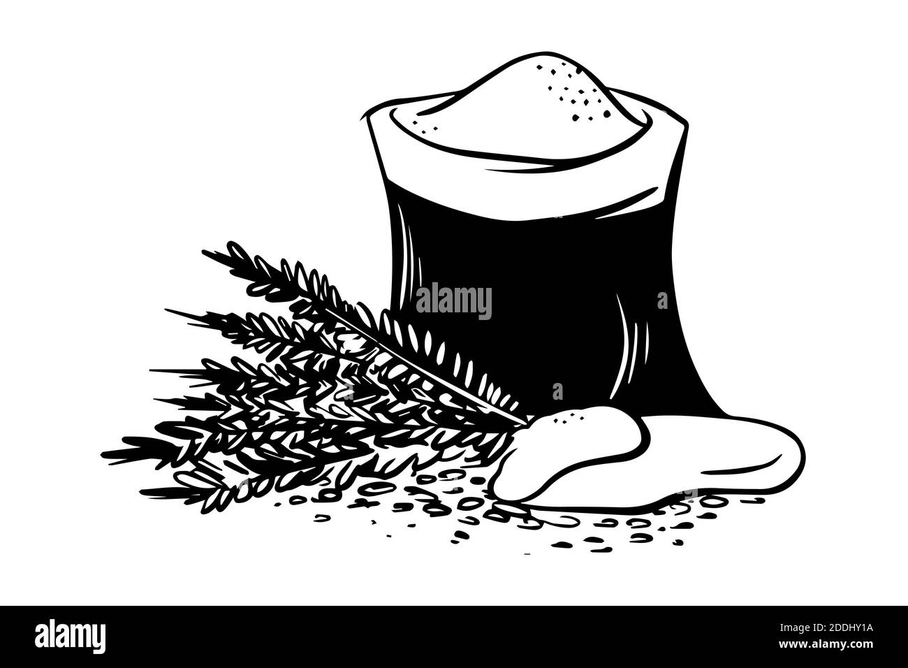 Vector schwarzen Beutel Mehl mit Weizen-Symbol auf weißem Hintergrund Stockfoto