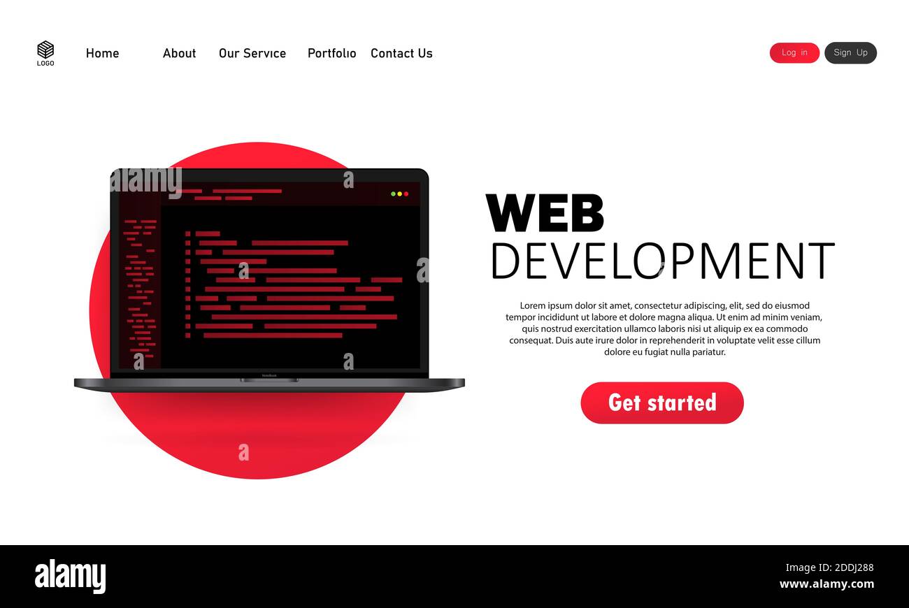 Abbildung zur Webentwicklung. Flache Designkonzepte für Analyse, Codierung, Programmierung, Programmierer und Entwickler. Vektor auf isoliertem weißem Hintergrund Stock Vektor