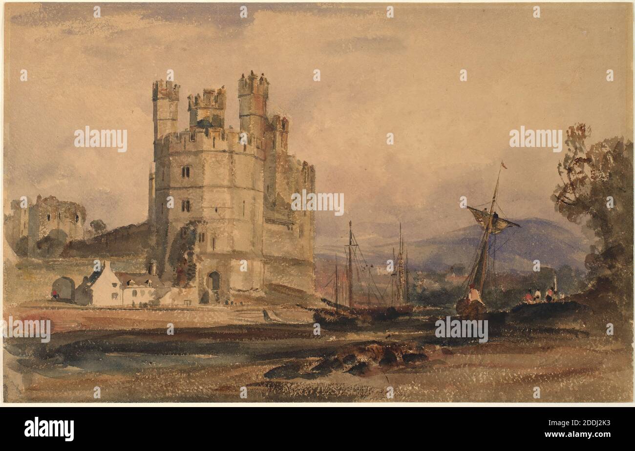 Caernarvon Castle, 1836 Von Peter De Wint, Landschaft, Aquarell, Wales, Schloss Stockfoto