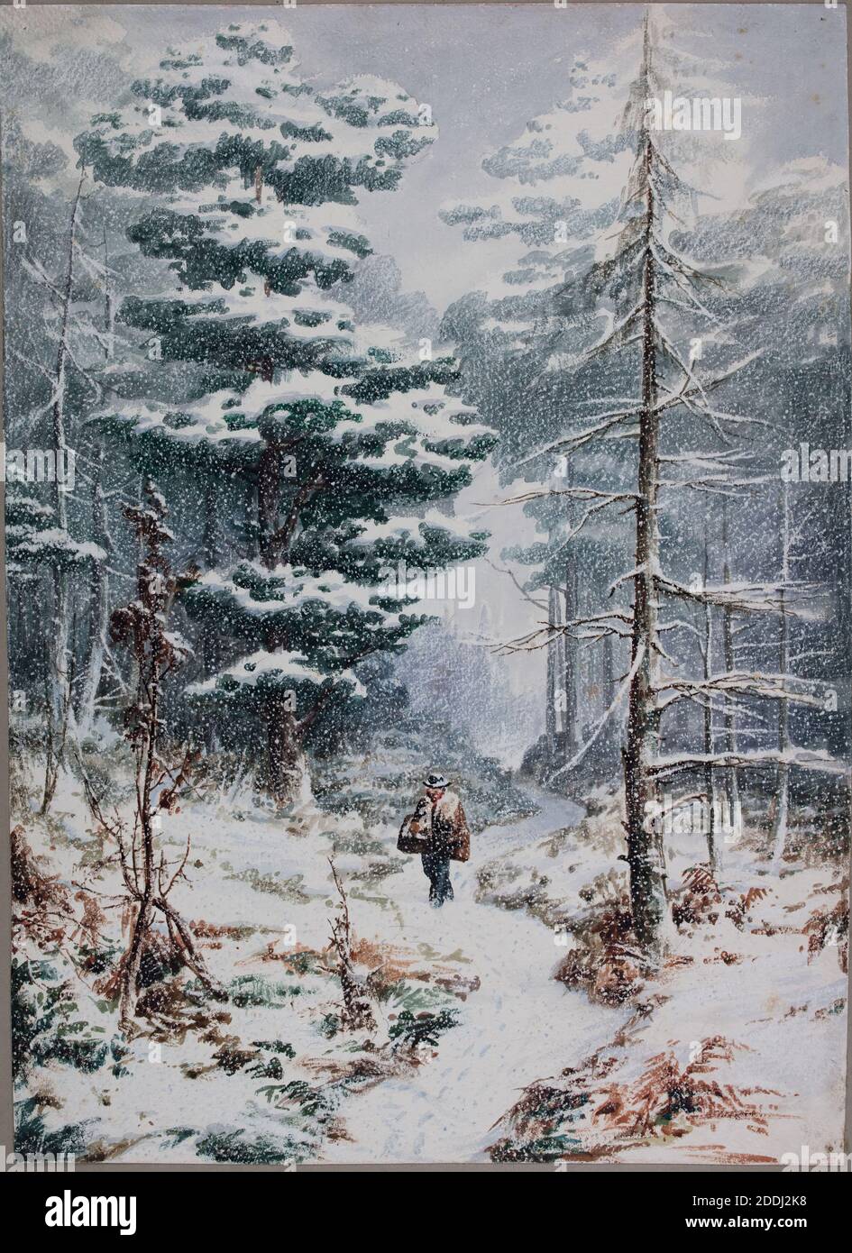 Rednal Wood, Winter, 1850-1880 Elijah Walton, Aquarell, topographische Ansichten, West Midlands, Jahreszeit, Winter, Birmingham Geschichte, England, Midlands, Woodland, Werke auf Papier, Wetter, Schnee Stockfoto