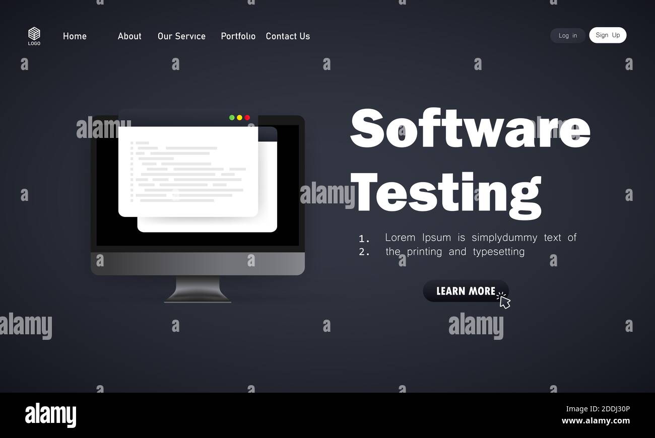 Software-Entwicklung, Programmierung, Codierung, Test Illustration. Vektor auf isoliertem Hintergrund. EPS 10 Stock Vektor
