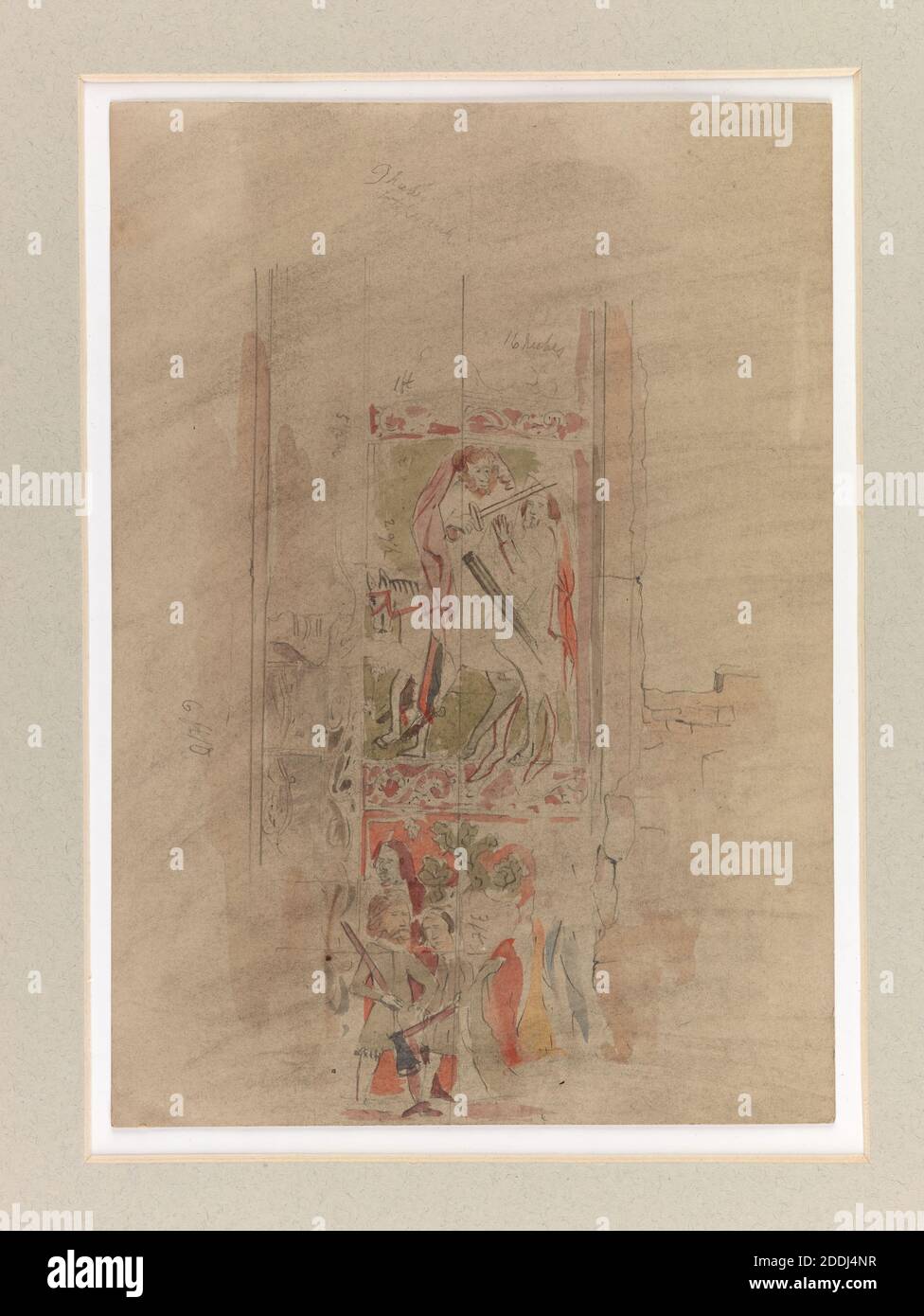 Topographische Ansicht von Birmingham, Aquarell 14. Jh. Wandmalereien St Martin's Church, Birmingham von Allen Edward Everitt, Sozialgeschichte, topographische Ansichten, England, Midlands Stockfoto