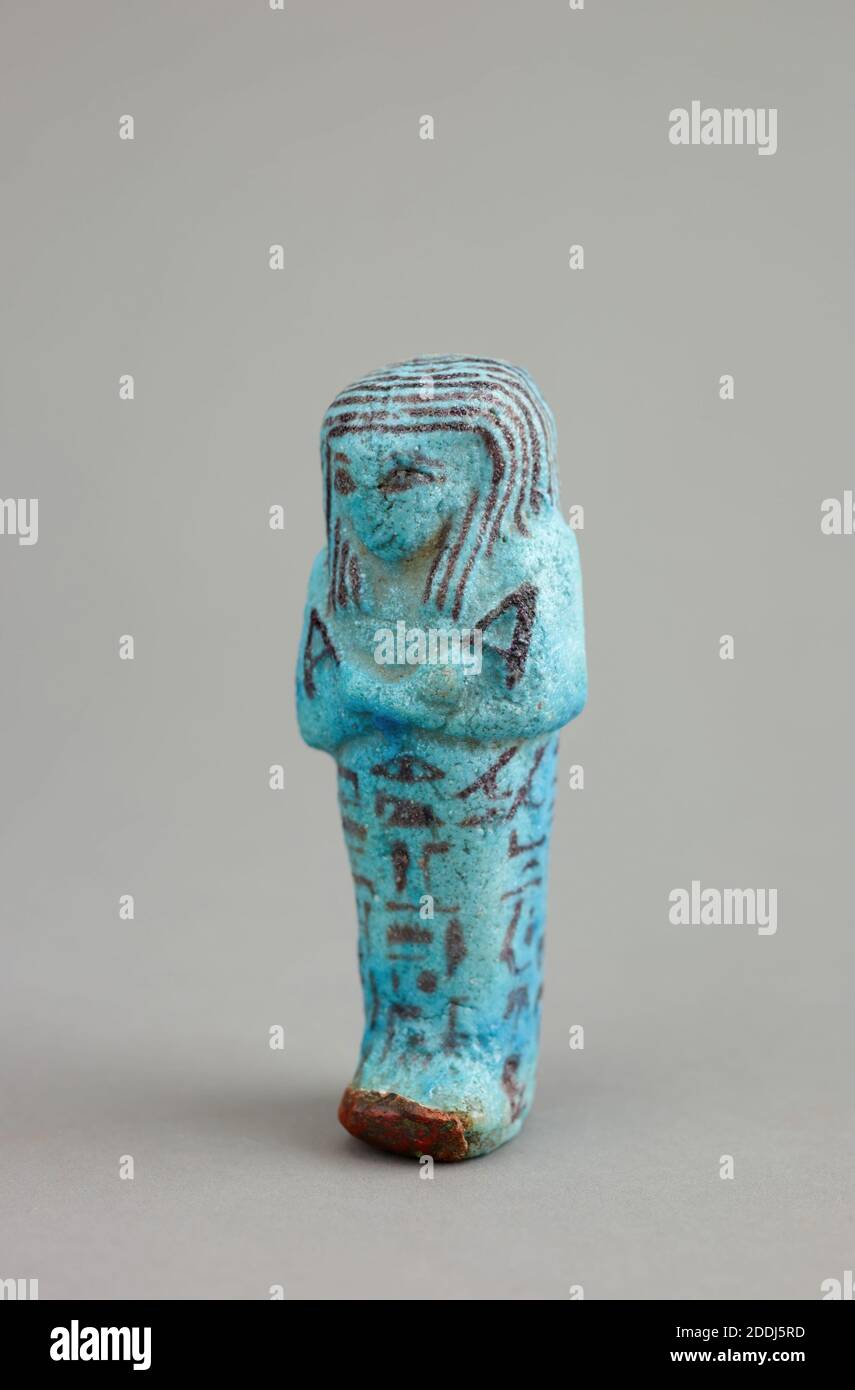 Blue Faience shabti Spätperiode, Blau, Keramik, Inschrift, Hieroglyphen, Altertümer, Altes Ägypten, Altertümer, Nordafrika Stockfoto