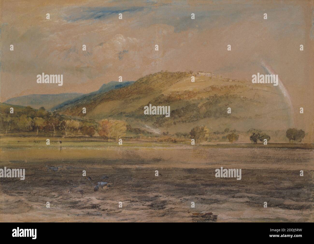 Landschaft mit Regenbogen, Lindley Hall, 1816-1820 J M W Turner, See, Aquarell, Wetter, Regen, England, Yorkshire, Hill Stockfoto