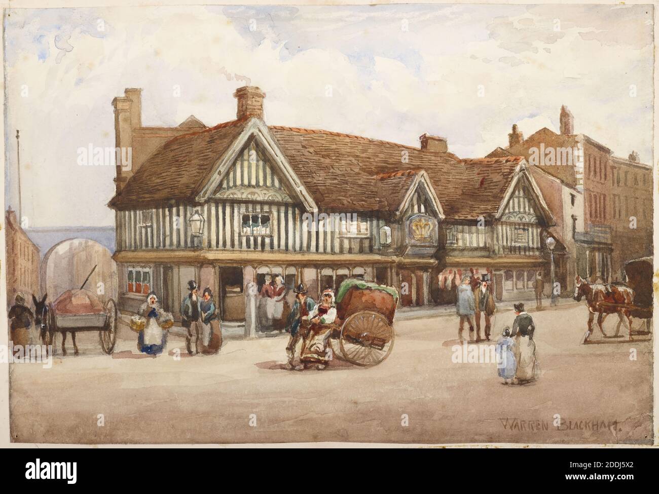 Topographische Ansicht von Birmingham, Aquarell Old Crown Inn Deritend, Birmingham von George Warren Blackham, Sozialgeschichte, topographische Ansichten, England, Midlands Stockfoto