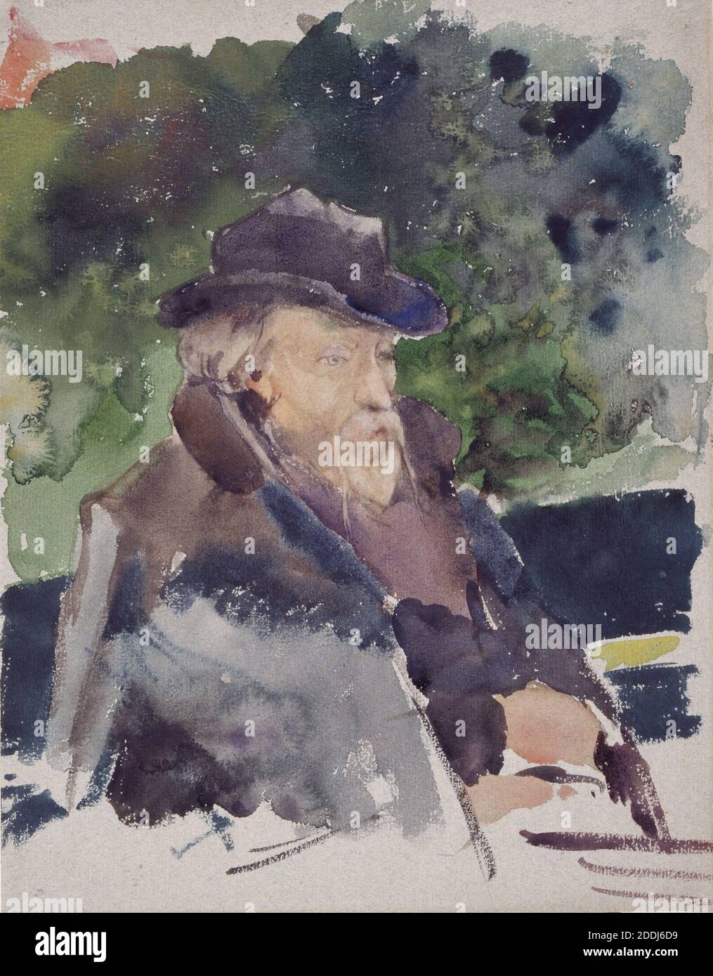 Sketch of Edward Burne-Jones in a Boat, Walton-on-Thames, 1880-1884 Jules Bastien-Lepage, Kunstbewegung, Pre-Raphaelite, Aquarell, Männlich, Bearded Stockfoto