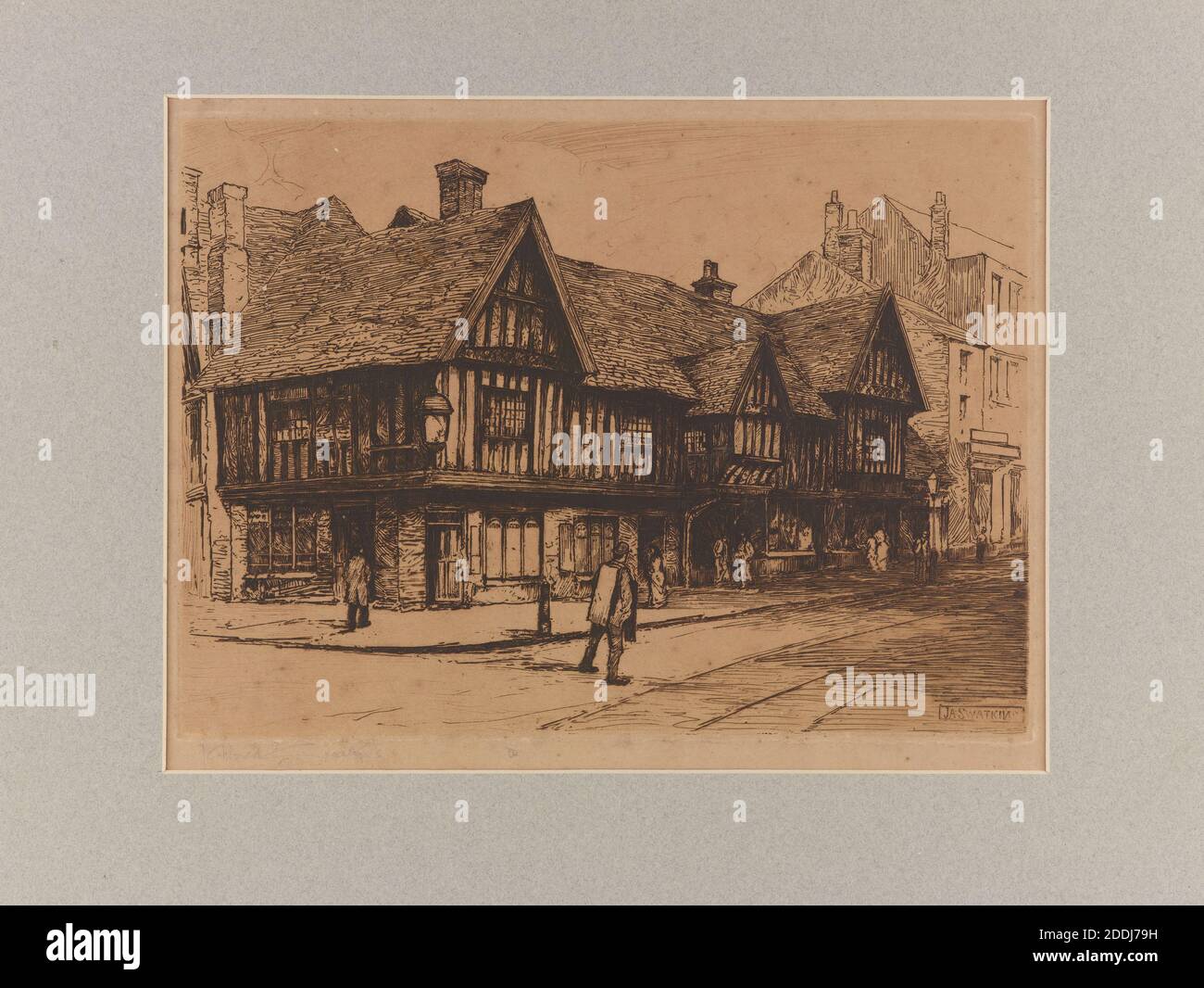 Topographische Ansicht von Birmingham, Etching Old Crown Inn, Deritend, Birmingham von J. Alfred Swatkins, Sozialgeschichte, topographische Ansichten, England, Midlands Stockfoto