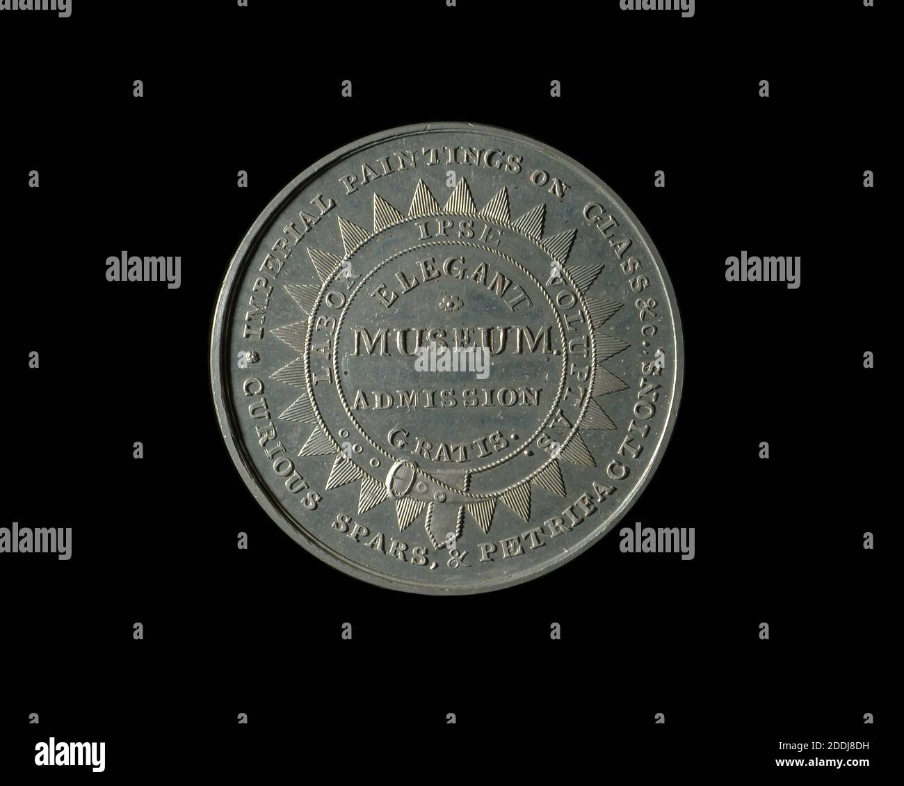 Reverse view 19th Century Advertising Medal, Bisset's Museum, Birmingham, Numismatik, Medaille, Birmingham Geschichte, Reklamen Stockfoto