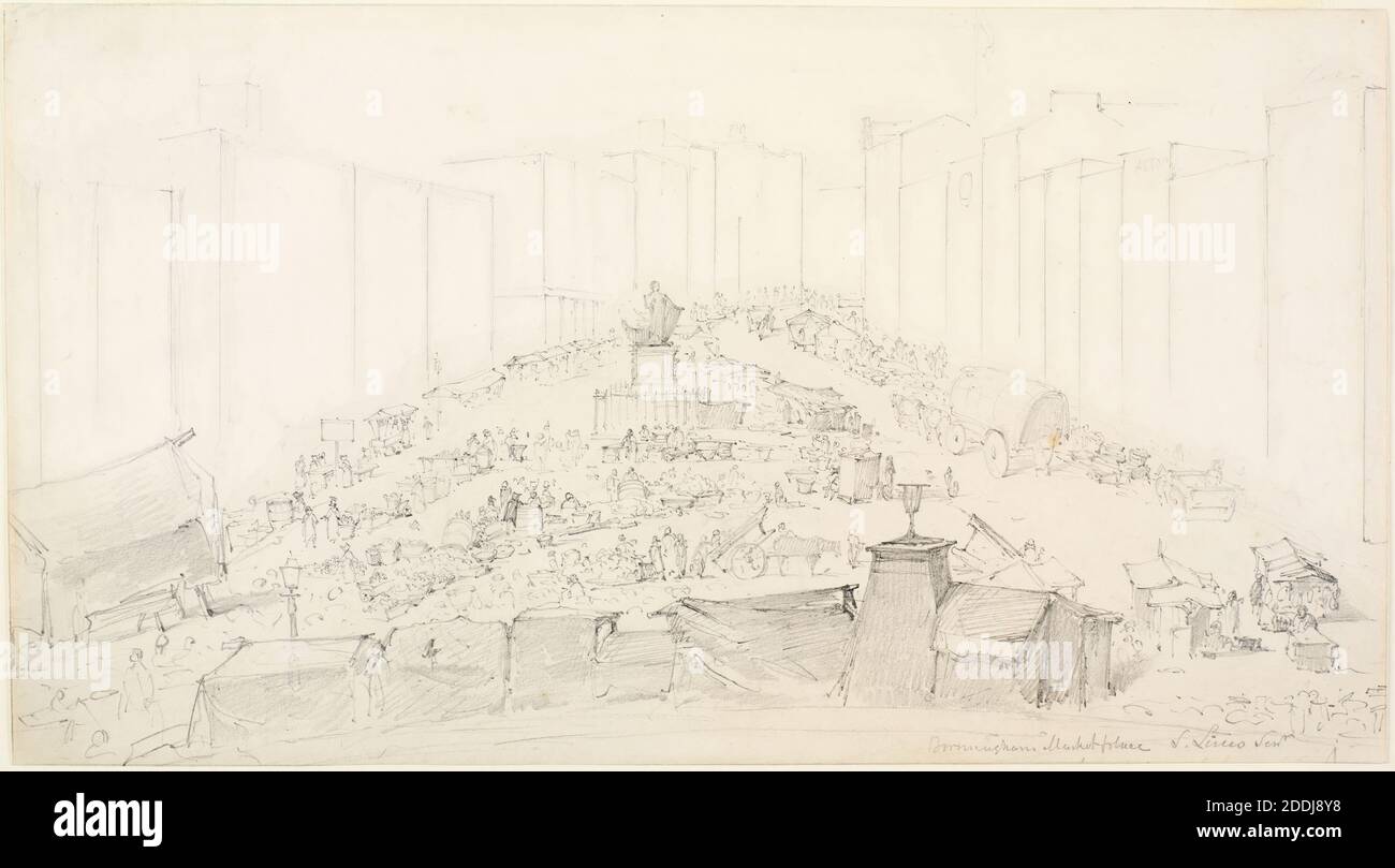Birmingham Marketplace, 1815 Samuel Lines SNR, Pencil, topographische Ansichten, Marketplace, Birmingham Geschichte, Stadtbild, England, Midlands Stockfoto