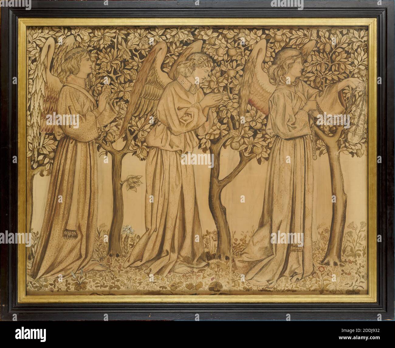 Fliesendesign, Processing Angels, 1866 William Morris (d.1896), Kunstbewegung, Pre-Raphaelite, Baum, Kunst und Handwerk, 19. Jahrhundert, Aquarell, Tinte, Religion, Engel, Rahmen, Arbeiten auf Papier Stockfoto