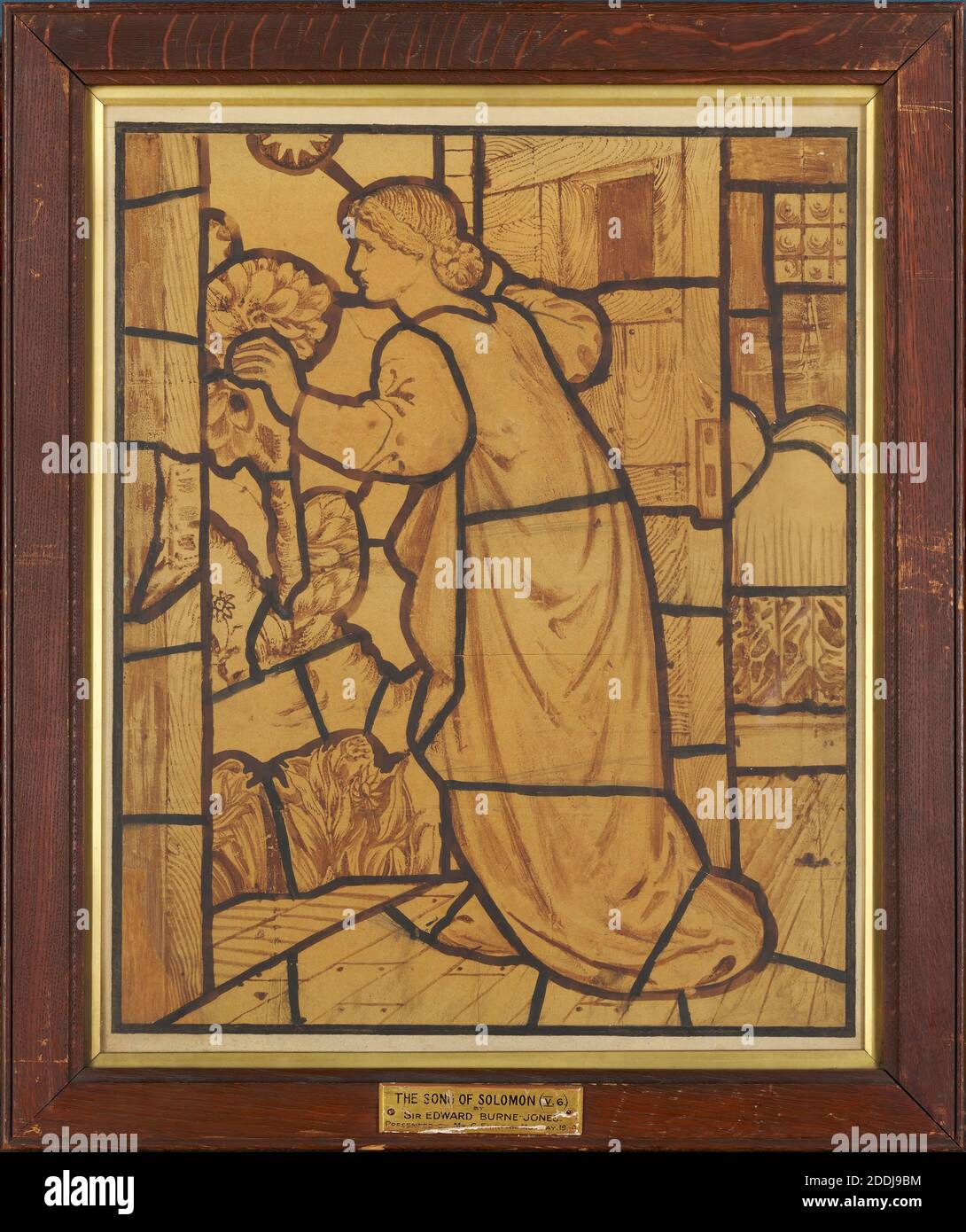 The Song of Solomon, I opened to my Beloved, 1862-3 Sir Edward Burne-Jones (gest.1898), Design for St Helen's Church, Darley Dale, Derbyshire, England, Art Movement, Pre-Raphaelite, 19th Century, Ink, Pencil, Door, Frame, Mixed Media, Female, Works on Paper Stockfoto