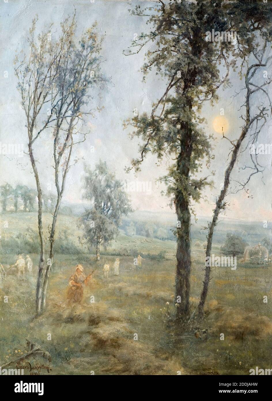 Haymaking Von Moonlight, 1876 Von Cecil Gordon Lawson, Baum, Ölgemälde, Szene, Landschaft, Feld Stockfoto