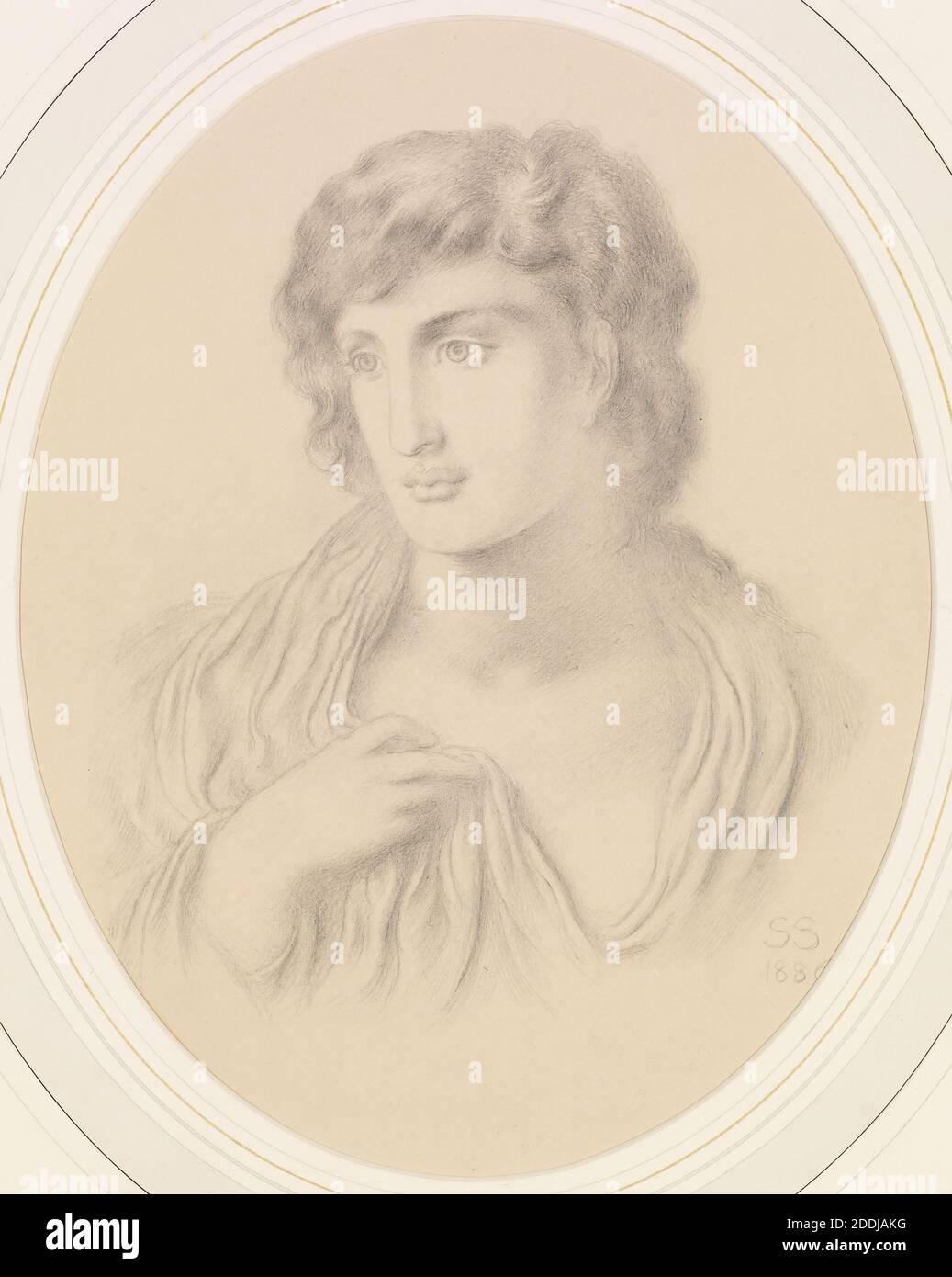 Head of a Woman, 1886 Künstler: Simeon Solomon, Kunstbewegung, Pre-Raphaelite, Bleistift, Portrait, Weiblich, Androgyny Stockfoto