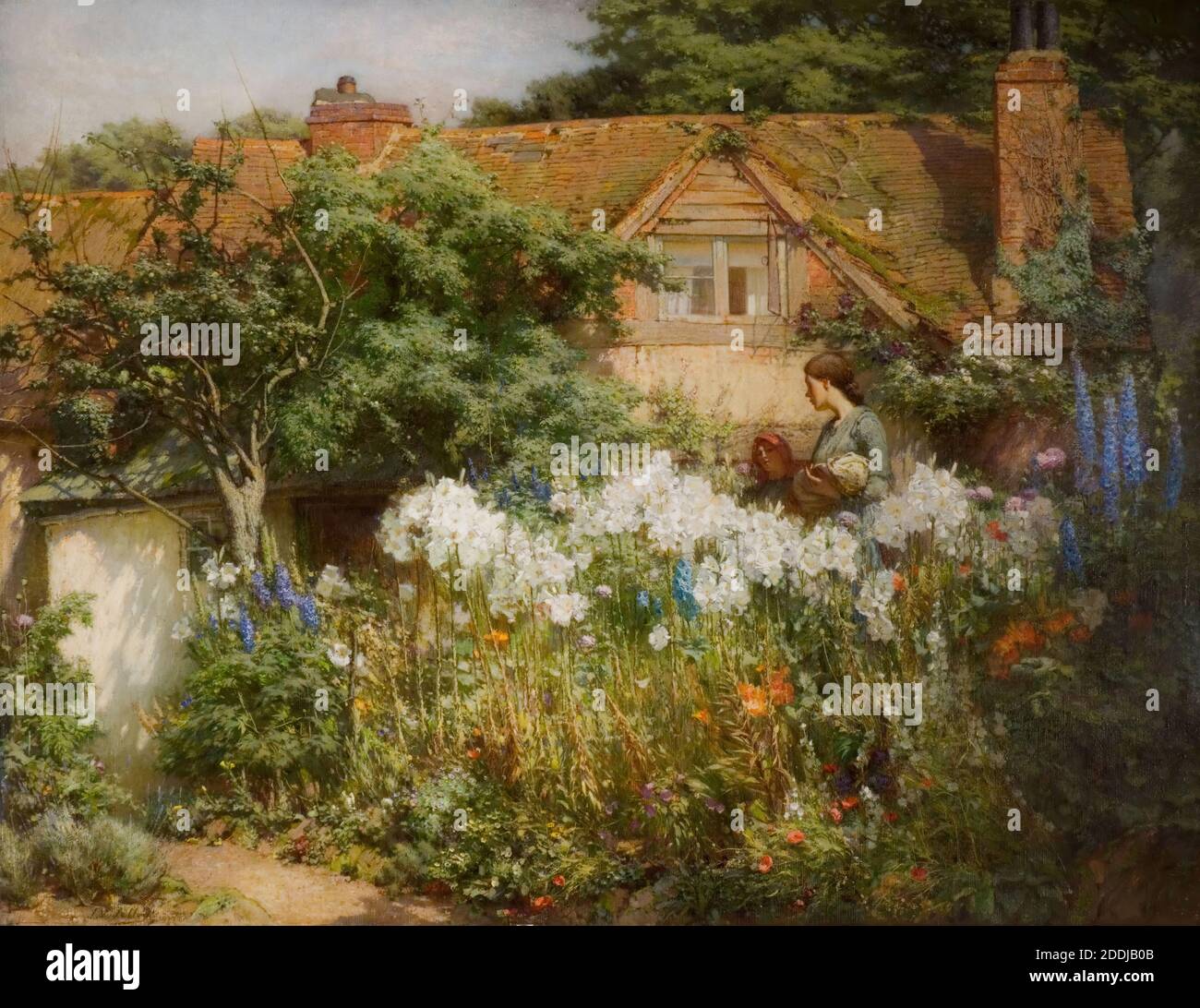 The Lily Garden, 1914 Von James Valentine Jelley, Ölgemälde, Garten, Blume, Mutter, Land Stockfoto