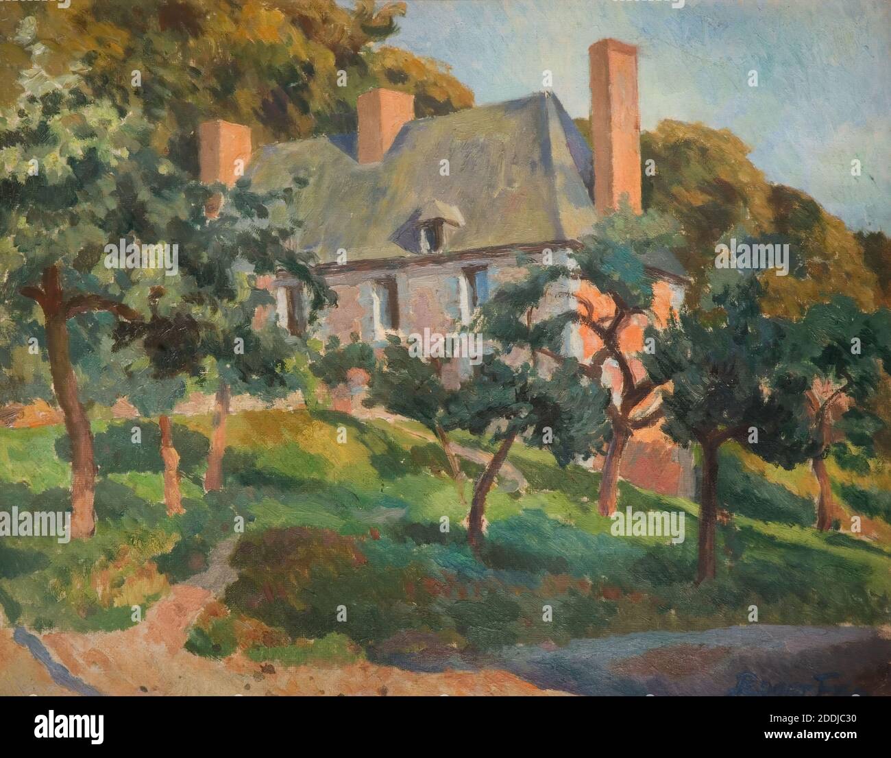 A Surrey House, 1927-28 Roger Fry (gest.1935), Landschaft, Ölgemälde, Garten, Kunstbewegung, Post-Impressionismus, Architektur, Haus Stockfoto