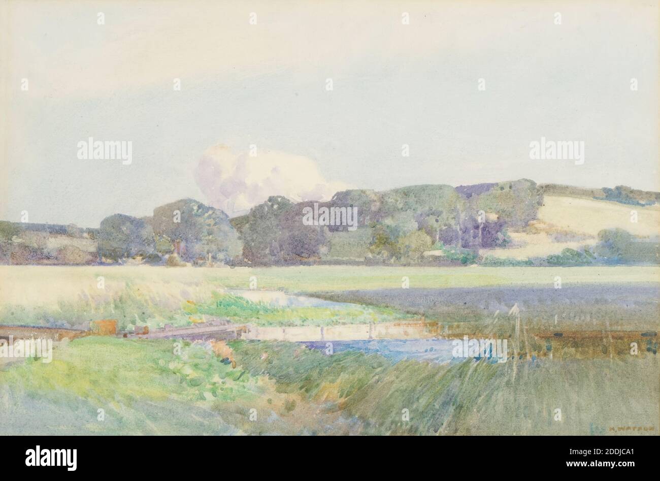 The Bend of the River,1890-1930 Henry Watson (gest.1936), Landschaft, 20. Jahrhundert, Aquarell, Papier, Rahmen, Arbeiten auf Papier Stockfoto